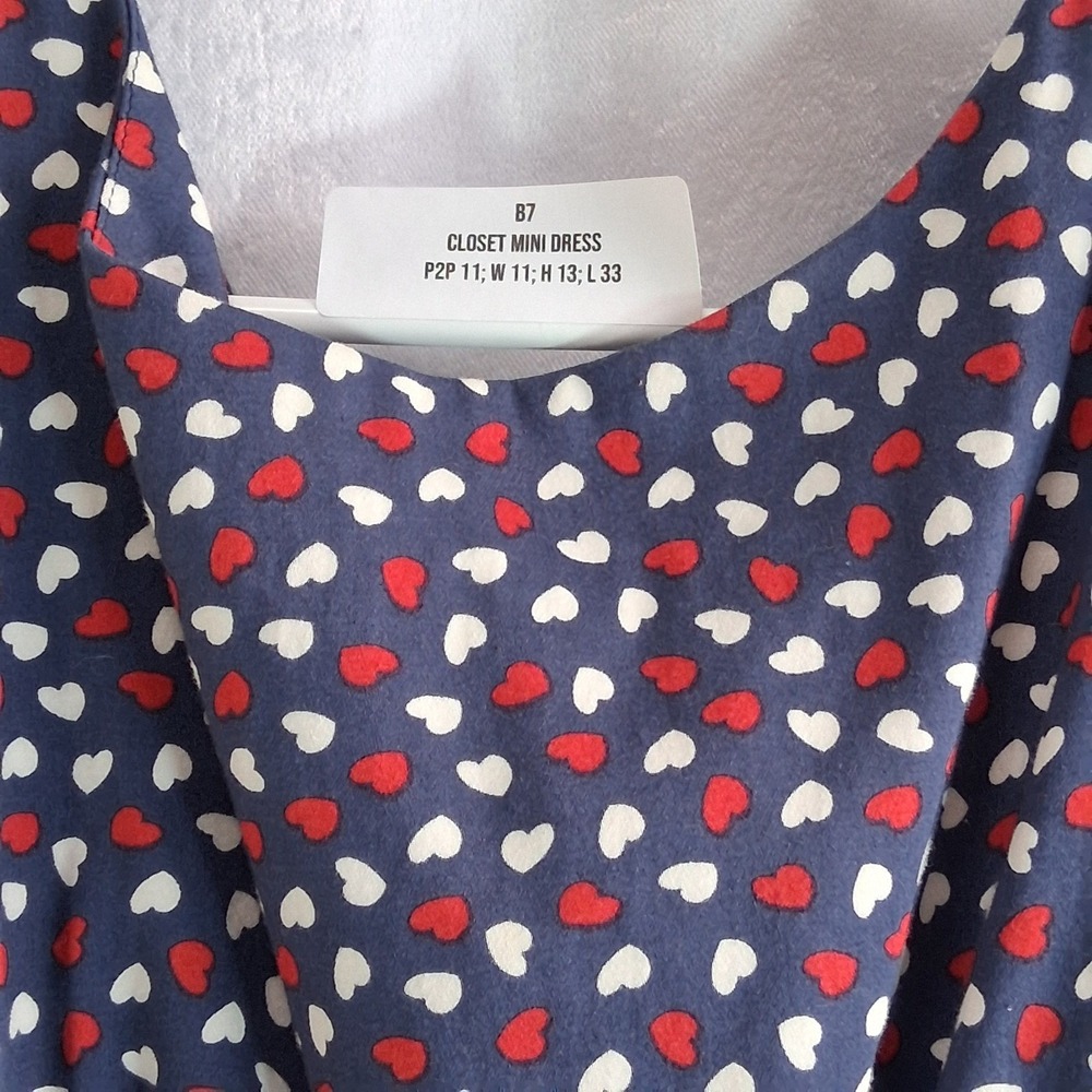 Closet London Mini Dress Navy Blue Red White Hearts Pattern Fit Flare Zipper 8 - Picture 8 of 9